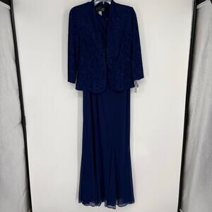 NWT Alex Evenings 2 Piece Blue Jacket Dress Mother of Bride Groom Wedding Size 6